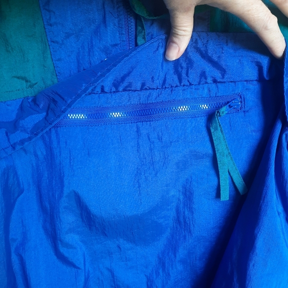 Vintage Columbia Windbreaker Jacket 90s color block blue green S pullover retro - Picture 5 of 8